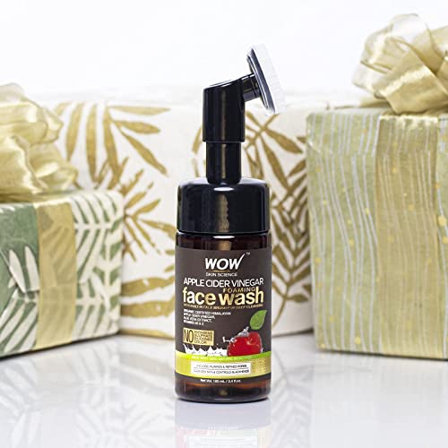 Wow Skin Science Apple Cider Vinegar Foam Exfoliating Face Wash & Brush - Facial Cleanser Acne Face Wash - Face Wash Oily Skin Gentle Face Cleanser - Natural Face Wash Sensitive Skin (5.07 Fl Oz) #TOP7