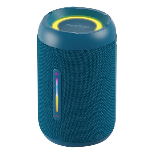 NGS Roller Furia 2 Tiny Blue - Haut-Parleur Portable Compatible avec la Technologie Bluetooth, étanche IPX7, 20 W, True Wireless, USB, 7 Heures d’autonomie, Noir
