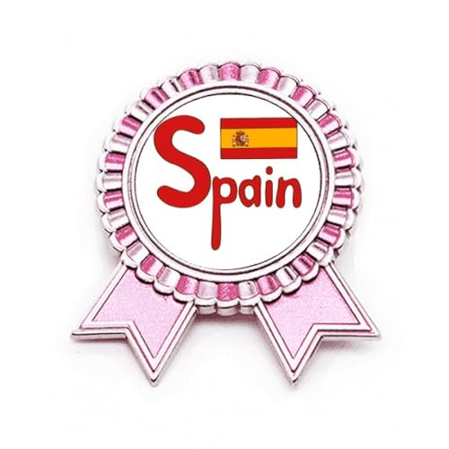 Broche drapeau Espagne rouge et rose en métal M pour célébration et costume