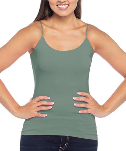 Image of Malibu Sugar Womens Camisole Tank Tops - Seamless Fitted Spaghetti Strap Cami Stretch Basic Womens Camisole for Layering XS-M