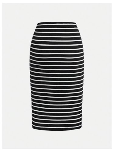 Verdusa Women's Plus Size 2 Pack Striped Slit Midi Skirts High Waist Pencil Skirt3