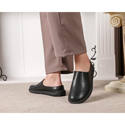 LCQL Men Breathable Slides Slipper Leather Mules and Clog Summer Outdoor Indoor Flat Loafers Size 7-122