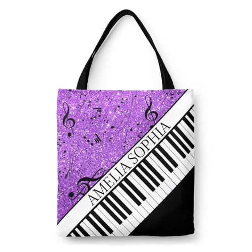 Personalized Name Ocean Glitter Music Note Piano Handbag Gift Bags Christmas Treat Bags for Holiday Party Gift Bags