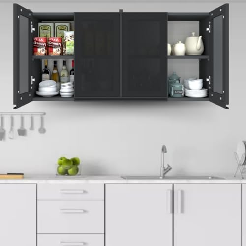 Image of SPECIALITY PANELS Multipurpose Cabinet with Modern Elegance Tinted Glass Wall Cabinet, Space Organizer for Office /Kitchen in (Dark Grey, 4 Glass Shutter)