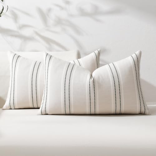 Image of Hckot Spring Throw Pillow Covers 12x20 Set of 2 Green Pillow Covers Farmhouse Decorative Pillows Textured Linen Square Cushion Covers for Sofa Couch Bed Living Room Decor(Dark Green)