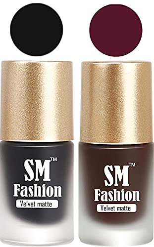Image of Nail Polishes, Black-Dark Wine Velvet Matte Nail Paint Combo Set of 2 Pcs 7ml each