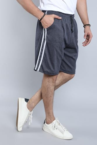 Image of Particle Men's Plus Size & Big Size Cotton Bermuda Shorts | 230 GSM Ribbed Fabric | Half Pants with Double Side Stripes (Waist 36-52 Inch) | Round Pocket