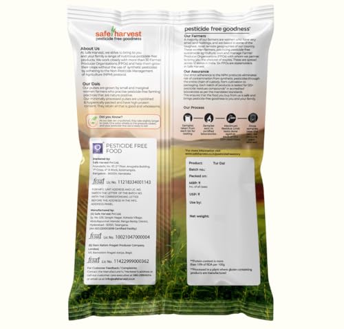 Image of Safe Harvest Unpolished Tur Dal /Arhar Dal | Pesticide-Free | Protein-Rich & Vegan | Natural & Chemical-Free | Sourced from Women Farmers | Tested for 231 Pesticides | 1 kg (Pack of 2)