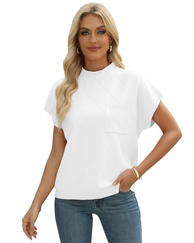 Image of Tanou Womens Sleeveless Sweater Vest Mock Neck Sweater Tank Tops Knit Casual Loose Pullover with Chest Pocket