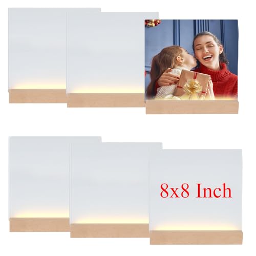 WANZELONYO Sublimate Blank Night Light 8X8 Inch 6 PCS Glass Photo Frames Panels with LED Base