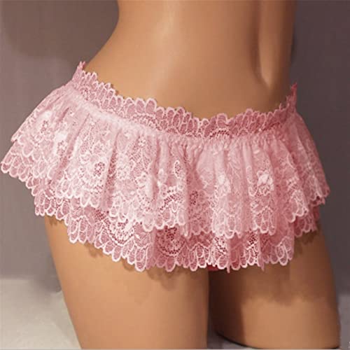Men's Underwear Sissy Cross-Dressing Sexy Soft Skirt Underwear Sissy Lace Thong (Color : Black, Size : L)4