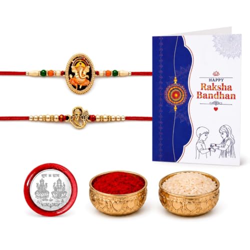 Image of Oblivion Rakhi For Brother - Elegant Stylish God Designer Rakhi with Beads and Silver Colour Pooja Coin, Tilak Set & Greeting Card - Traditional Raksha Bandhan Combo for Bhai