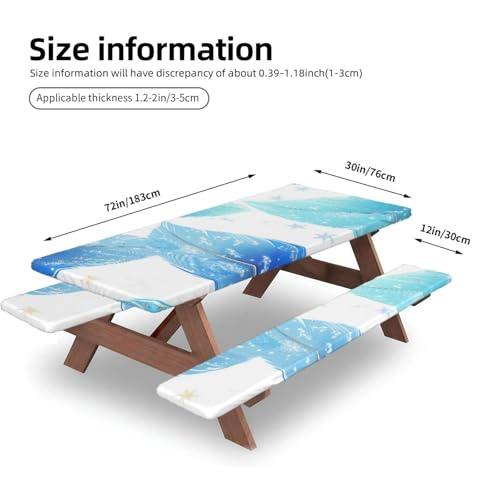 Mantel elástico de 72 pulgadas para mesa de picnic con fundas de banco ajustables azul plumas 5