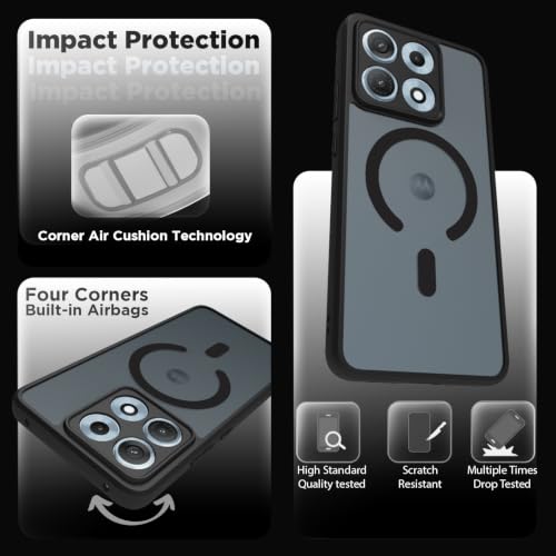Image of RIGGEAR Shockproof Sleek Hybrid Armor Magnetic Back Cover Case Compatible with MagSafe Accessories for Motorola Moto Edge 70 Max 5G (Smoke Black Matte PC + Black TPU Bumper)