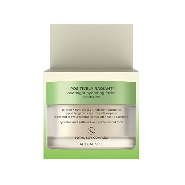 Aveeno Positively Radiant Overnight Hydrating Facial Moisturizer with Soy Extract and Hyaluronic Acid, Oil-Free and Non-Comedogenic, 1.7 oz
