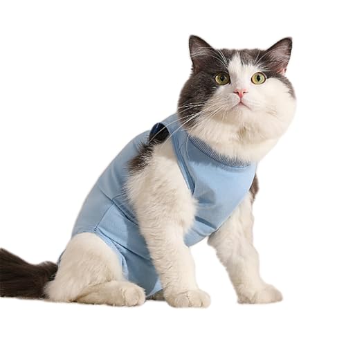 Eyeleaf Body Katze nach Operationen, Sterilisation, Overall für Katze nach der Operation für Bauchwunden oder Hautkrankheiten, um das Lecken von Wunden zu verhindern (Blau, L)