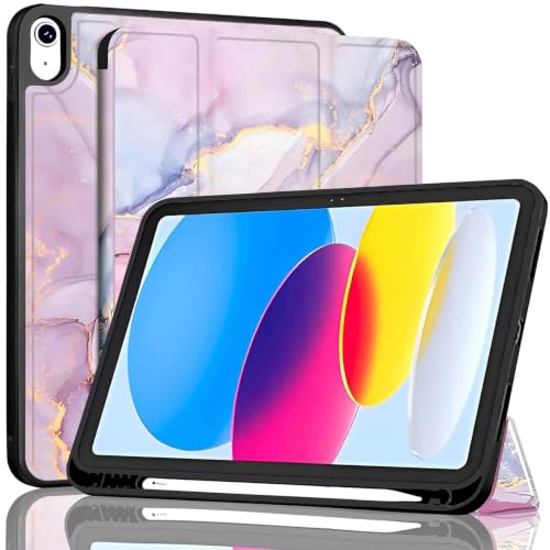 Image of ProElite Smart Case for iPad (A16) 11th /10th Generation (2025 /2022) [Auto Sleep /Wake Cover] [Left Side Pencil Holder] [Soft Flexible Case] Recoil Series - Marble Pink