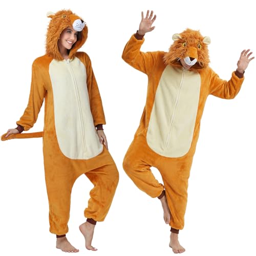 GKTOP Unisex Animal Onesie Pajamas Adult - Flannel Animal One Piece Costume Halloween Cosplay Party Sleepwear (US Alpha Medium Regular Regular Lion)