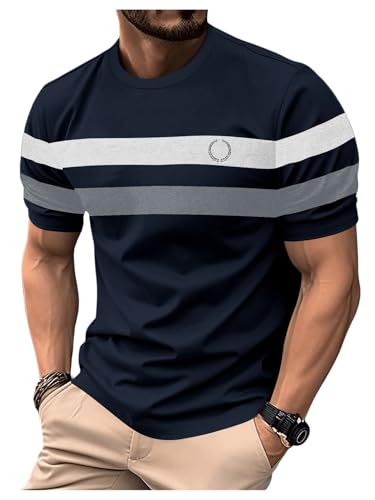 Image of RoseSeek Men's Color Block Short Sleeve Tee Shirts Casual Crewneck T Shirt Trendy Summer Tops