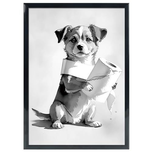 kollyseek Kunstdruck Hund Badezimmer Bilder schwarz-weiß Spruch Poster WC Deko DIN A4 Wandbilder ohne Rahmen auf Leinwand