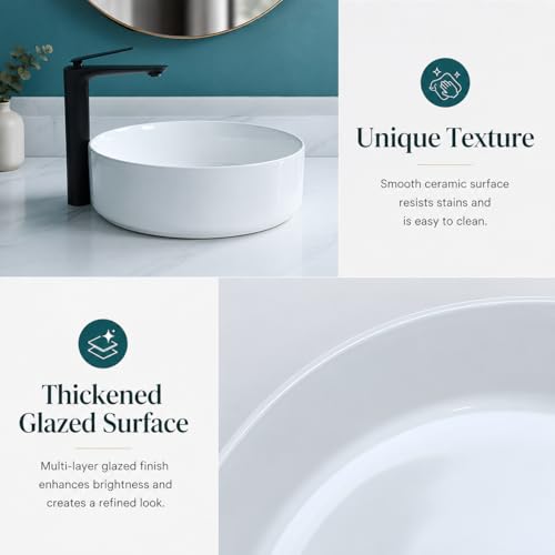 Image of QUALITO White Table Top Wash Basin for Bathroom, Living Room, Hall, Dinning Room | Countertop /Over Counter Ceramic Vessel Sink /Basin | Glossy Finish Table Top Wash Basin (White, 15x15x5 Inch)