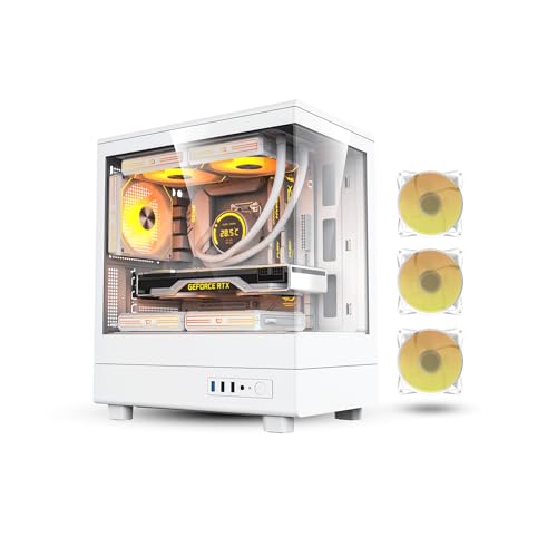Darkflash DB330M Tempered Glass M-ATX/ITX Gaming PC Case with Pre-Installed 3 * 120MM ARGB Fans 270 Degree Panoramic Design Supports up to 240MM Radiator USB 3.0 2*SSD Slots Gaming Case (White)