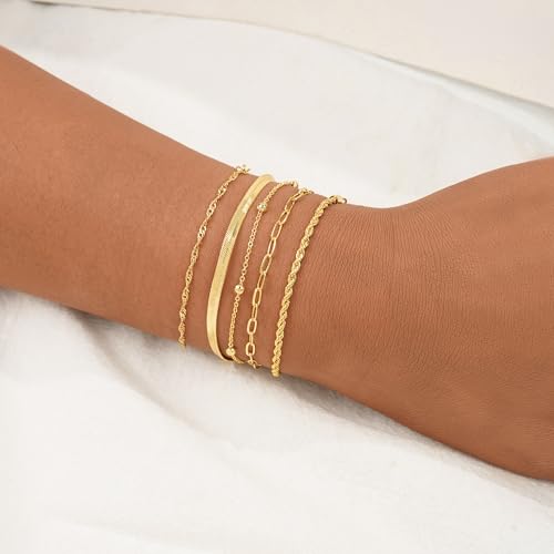 BERISO Gold Bracelets for Women, Elegant Adjustable 14K Gold Plated Bracelet for Women, Trendy Minimalist Dainty Gold Bracelet for Everyday Wear3