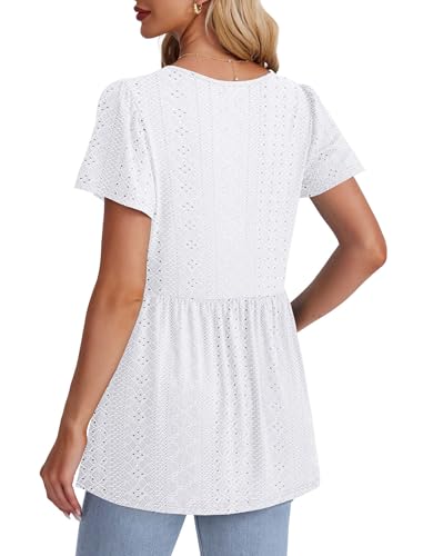 Image of OFEEFAN Womens Summer Tops Babydoll Short Sleeve Shirts Puff Sleeve Peplum Tops V Neck T Shirts