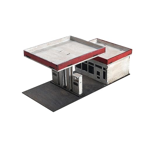predolo 1:72 1:64 Gas Station Model, Gas Station Architecture Scene, Educational Landscape, DIY Unassembly for Accessory Diorama, War Scene Layout Decor, Modern