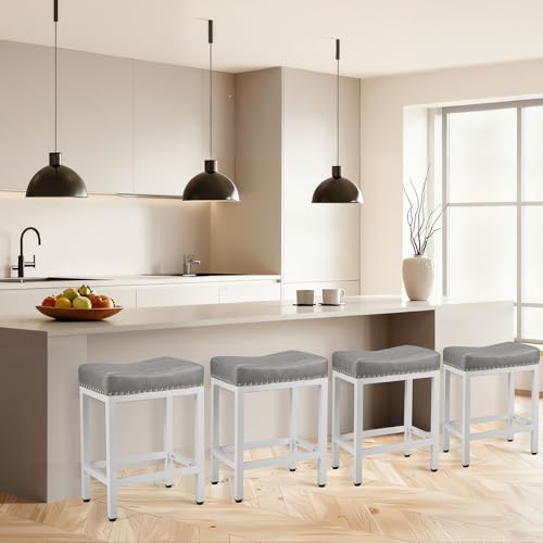 Image of 24 Inch Bar Stools Set of 4, PU Leather Counter Height Stools