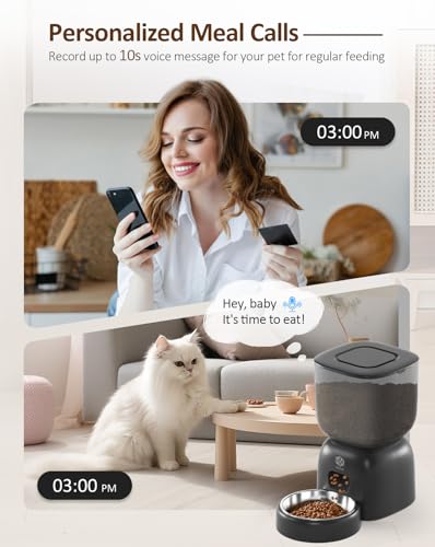 Automatic-Cat-Feeder-and-Dog-Water-Fountain-Set-with-Pet-Food-Bowl-Wired-or-Battery-Operated-Smart-Portion-Control-Timer-Locking-Lid-Voice-Recorder-Black