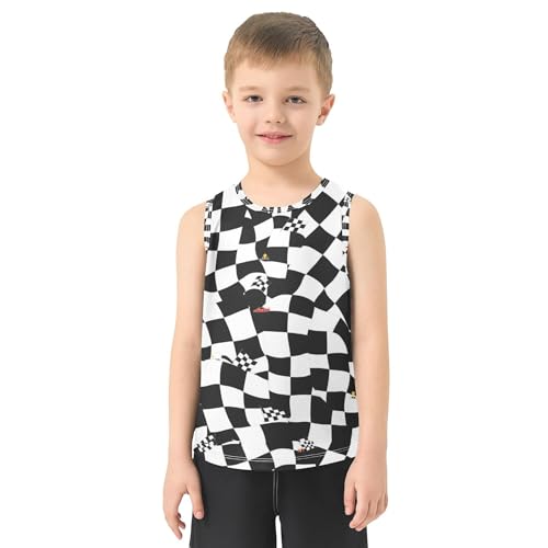JUNZAN Racing Event Checkered Flag Black Boys Tank Top Sleeveless Toddler Vest Toddler Club T-Shirt for Beach Swim 3T2