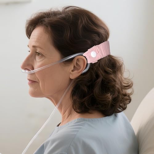 Nasal Cannula Strap Ear Protectors for Oxygen Tubing - Elastic Nasal Cannula Holder | Relieve Ear Pain Secure Comfort Fit (Dark Pink)