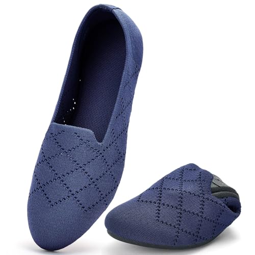 Image of poemlady Women's Ballet Flat Shoes Dress Shoes Knit Round Toe Slip On Ballerina Walking Flats Shoes for Woman Low Wedge Casual