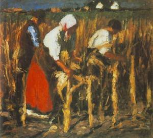 Peinture à l'huile Corn Huskers 1917 József Koszta pour habiller un mur vide 20x24