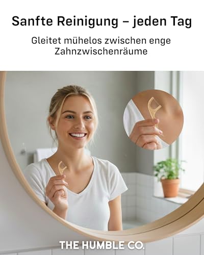 Zahnseide Stick pflanzlich und nachhaltig von The Humble Co. - 150 Stück Zahnseide Sticks mit Doppel-Faden zur Zahnreinigung Zwischenräume, frische Minze, von Zahnärzten empfohlen Zahnseidesticks