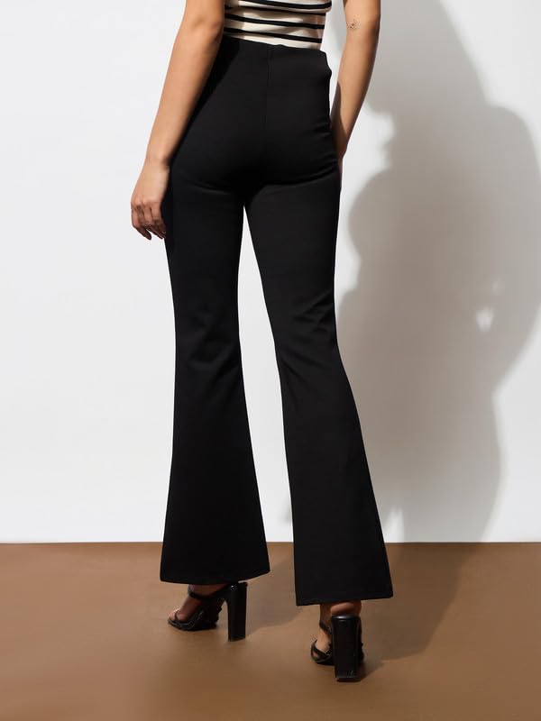 Image of Black Front Slit 4-Way Stretch Slim Pants