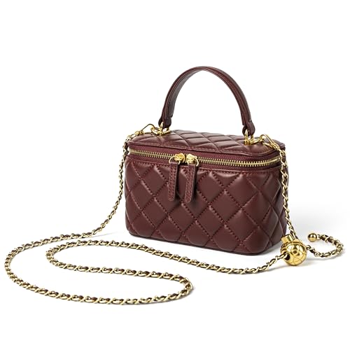Image of DORIS&JACKY Small Quilted Box Crossbody Purse For Women, Designer Lambskin Leather Mini Top Handle Tote Bag With Chain Strap
