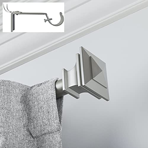 72-144" Nickel Curtain Rod, Quick Easy Installation, No Tools Option, 1" Diameter, Durable Steel Construction, Supports Heavy Fabrics, Decorative Square Finial, 4 Brackets Included, 72"-144" Adjustable Length, Nickel