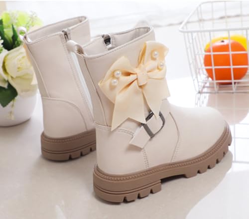 Girls Waterproof Bowknot Side Zipper Mid Calf Warm Winter Fur Lined Tall Boots for Toddler/Little Kid4
