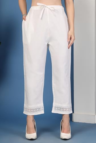 Image of Pistaa's Women's Pure Cotton Regular Hem Design Solid Palazzos