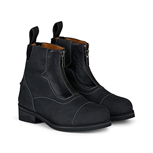HORZE Seville Little Kids Front Zip Leather Paddock Boots - Black - 12
