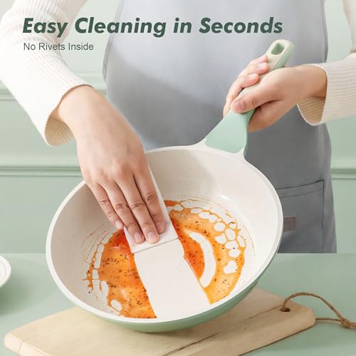 Image of SENSARTE Nonstick Ceramic Frying Pan with Lid 12.5 Inch Cooking Pan Skillet, Free of Intentionally Added PFAS /PTFE Non-toxic Chef's Pan Induction Compatible Pan, Heat Resistant Handle, Mint Green