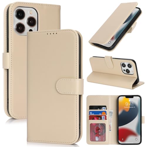 Image of for iPhone 13 Pro Case Wallet with Card Holder,for iPhone 13 Pro Wallet Case for Women Men,PU Leather Shockproof Magnetic Buckle Stand Flip Phone Case-Beige
