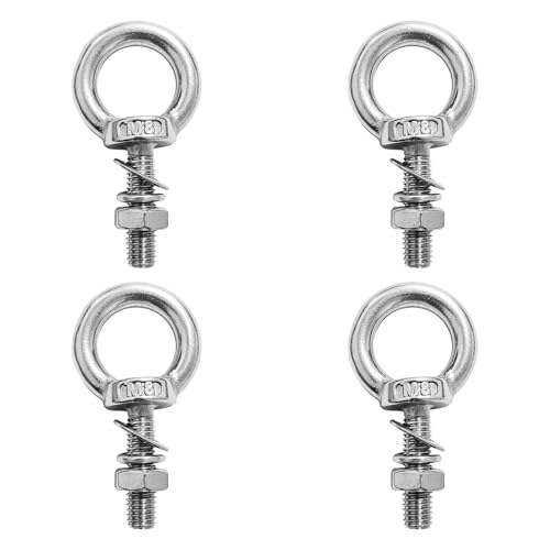 Pernos de ojo M8 con tuercas y arandelas, pack de 4 argollas de elevación en acero inoxidable