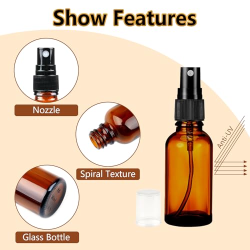 Maxmoc 30ml Braunglas Sprühflasche, 6 Stück Sprühflasche Klein Glas, Nachfüllbar Zerstäuber Sprühflasche mit Trichte, Tropferr und Etiketten für Wasser Alkohol Kosmetik Parfüm Aromatherapie
