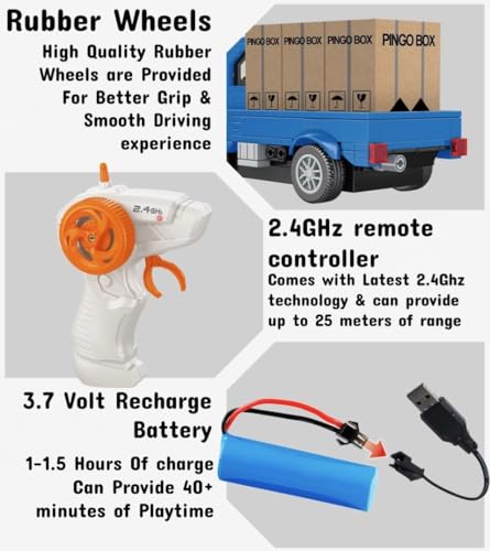 Image of RC Building Block Truck Toy (267 PCS) | 2.4GHz Remote Control Cargo Truck with Rechargeable Battery | DIY Construction Vehicle Set with Rubber Wheels | Educational STEM Toy for Boys Girls 6+ Years