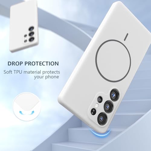 Image of DIZORO Microfiber Candy Case Compatible for Samsung S24 Ultra 5g Magnetic Silicone Case, Compatible with MagSafe Shockproof, Anti-Scratch Soft Non-Slip Full Body Protective Back Cover (White)