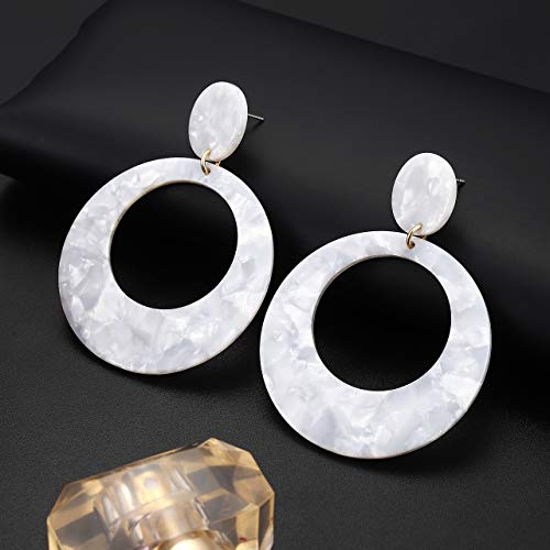 Acrylic Earrings For Women Girls Statement Geometric Earrings Resin Acetate Drop Dangle Earrings Mottled Hoop Earrings Fashion Jewelry (White) #TOP3