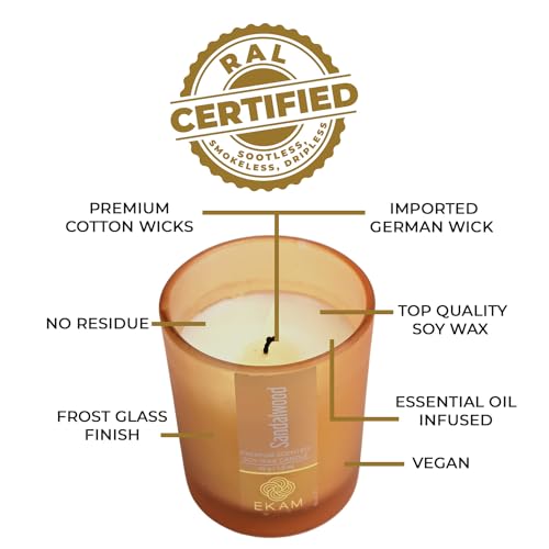 Image of EKAM Sandalwood Votive Soy Wax Scented Candle, 40 Grams, 10 Hours Burn Time| Long Lasting Premium Candles | Ideal for Home Decor | Gifting & Aromatherapy